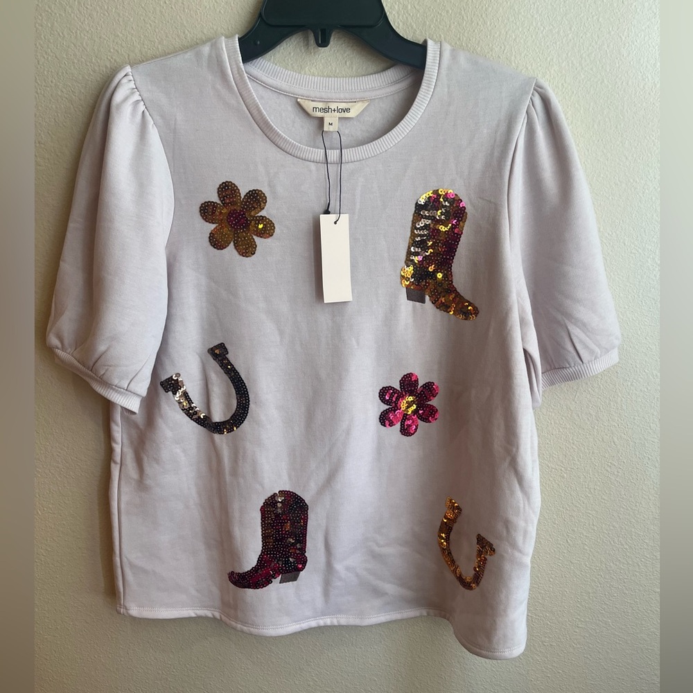 White Sequin Embellished Women's Tee